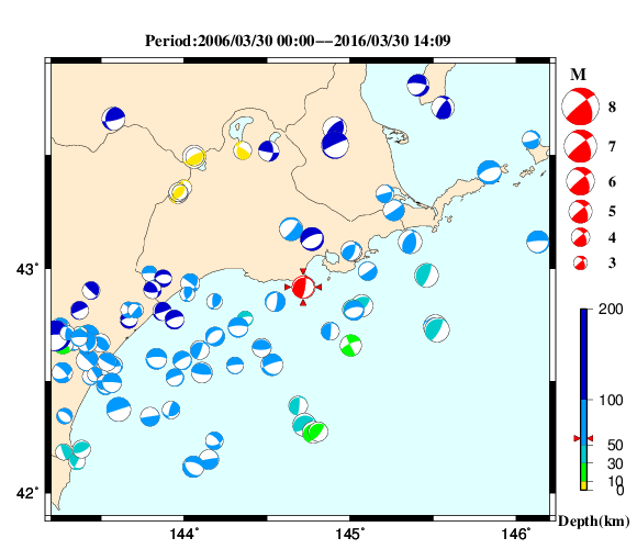 過去に起きた地震の初動発震機構解