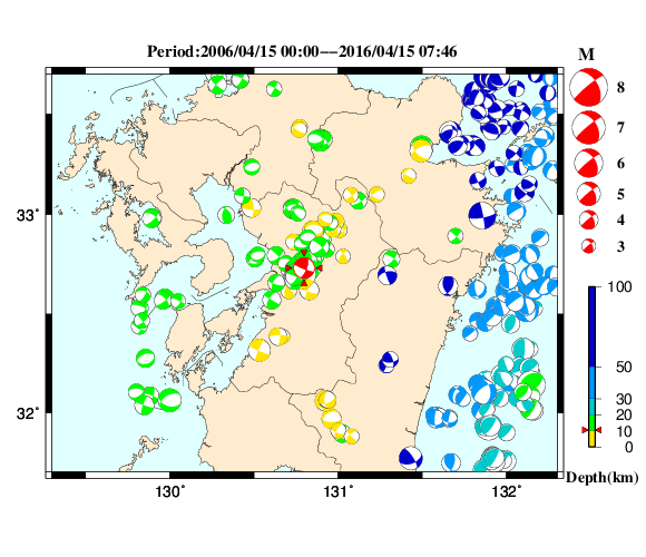 過去に起きた地震の初動発震機構解