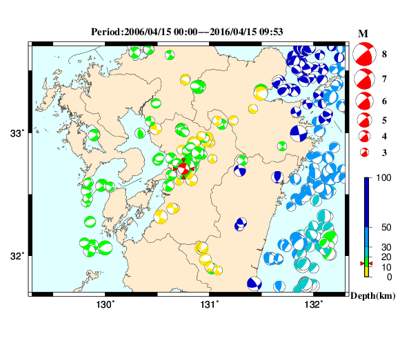 過去に起きた地震の初動発震機構解