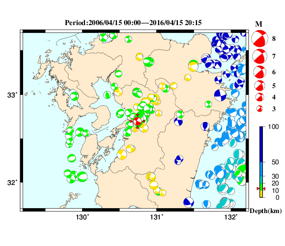 過去に起きた地震の初動発震機構解
