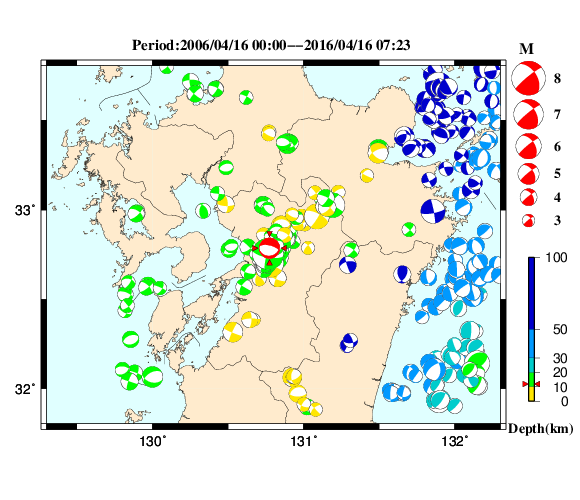 過去に起きた地震の初動発震機構解