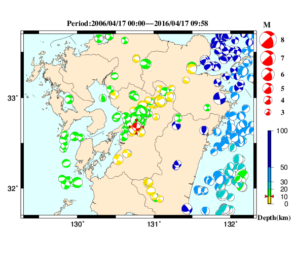 過去に起きた地震の初動発震機構解
