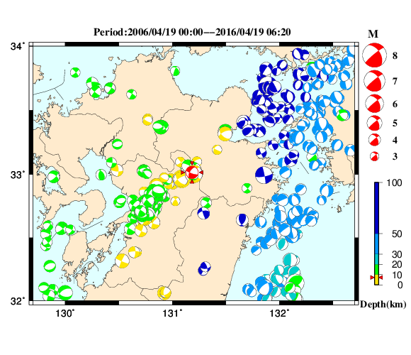過去に起きた地震の初動発震機構解
