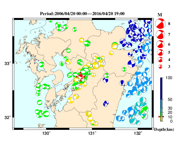 過去に起きた地震の初動発震機構解
