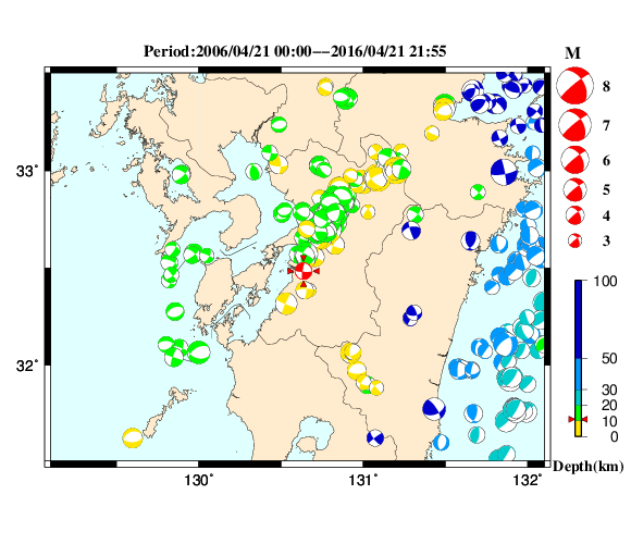 過去に起きた地震の初動発震機構解