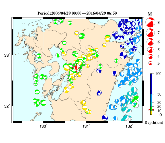 過去に起きた地震の初動発震機構解
