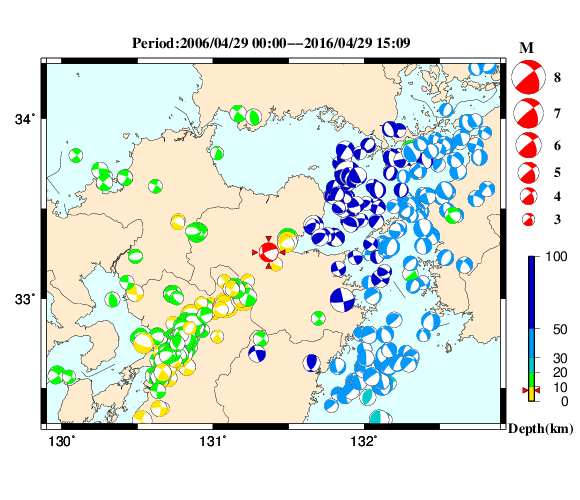 過去に起きた地震の初動発震機構解