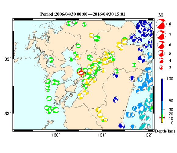 過去に起きた地震の初動発震機構解