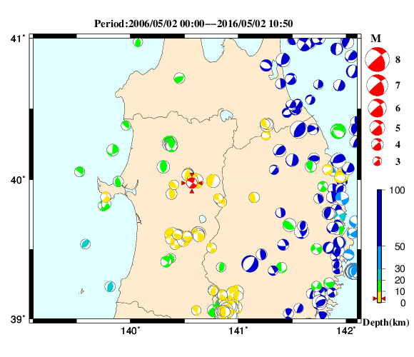 過去に起きた地震の初動発震機構解