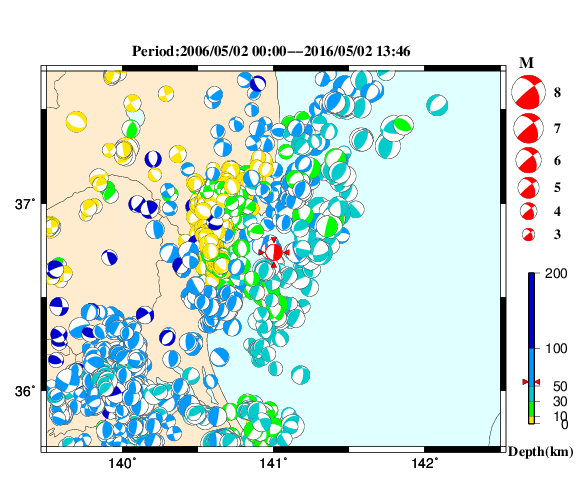 過去に起きた地震の初動発震機構解