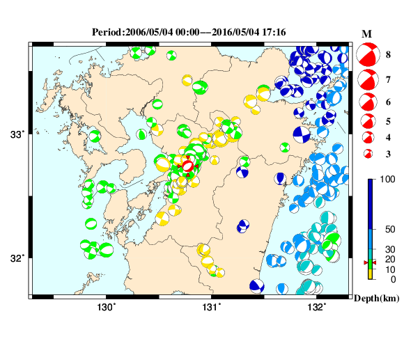 過去に起きた地震の初動発震機構解