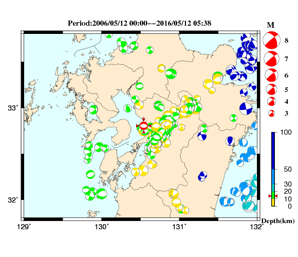 過去に起きた地震の初動発震機構解