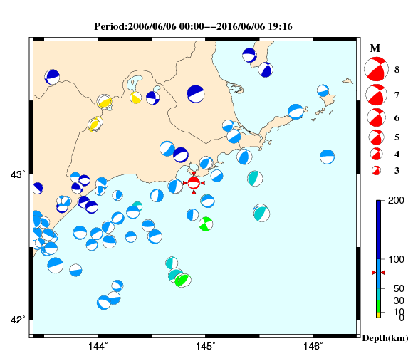 過去に起きた地震の初動発震機構解