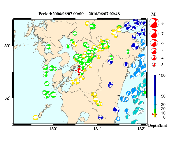 過去に起きた地震の初動発震機構解