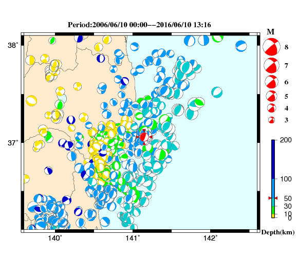 過去に起きた地震の初動発震機構解