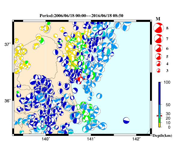 過去に起きた地震の初動発震機構解
