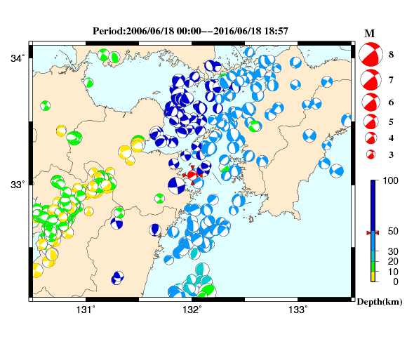 過去に起きた地震の初動発震機構解
