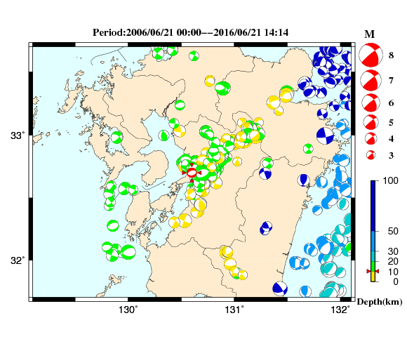 過去に起きた地震の初動発震機構解
