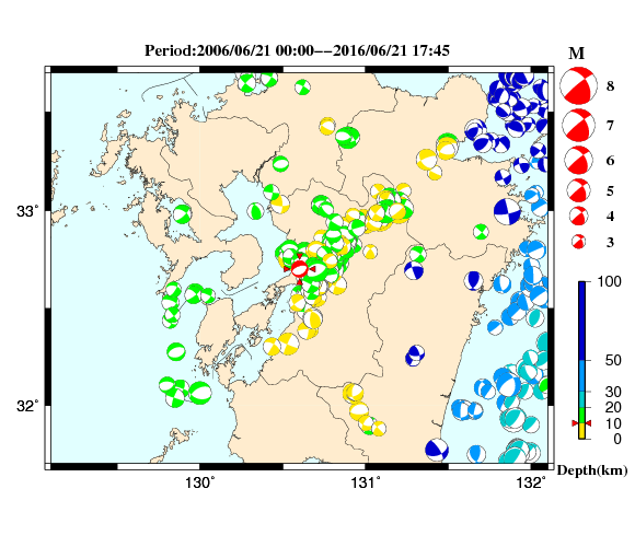 過去に起きた地震の初動発震機構解