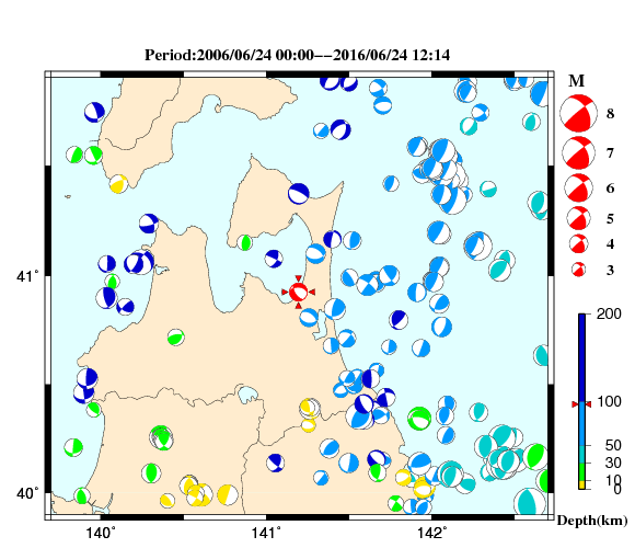 過去に起きた地震の初動発震機構解