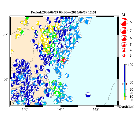 過去に起きた地震の初動発震機構解