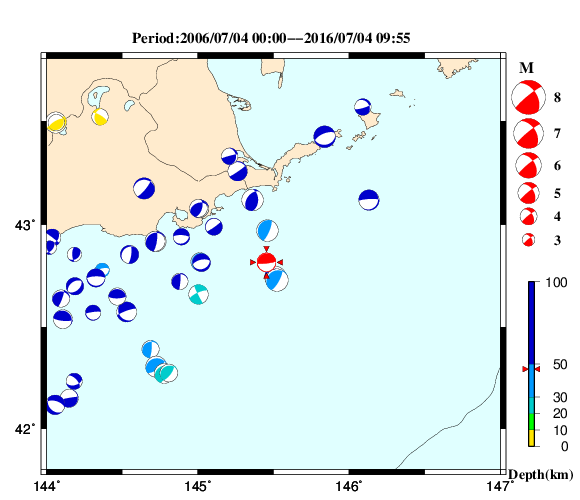 過去に起きた地震の初動発震機構解