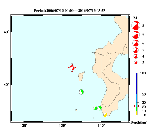過去に起きた地震の初動発震機構解