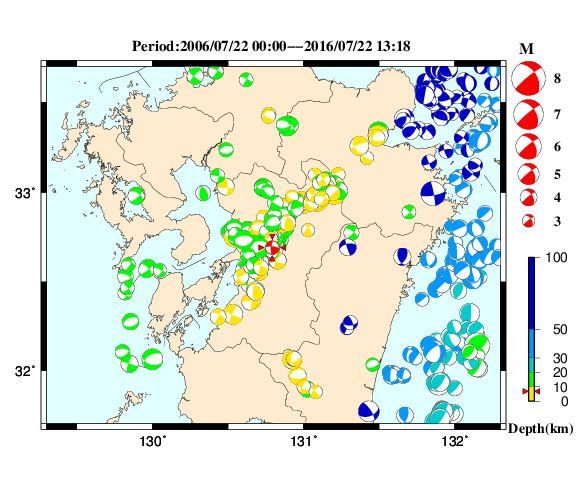 過去に起きた地震の初動発震機構解