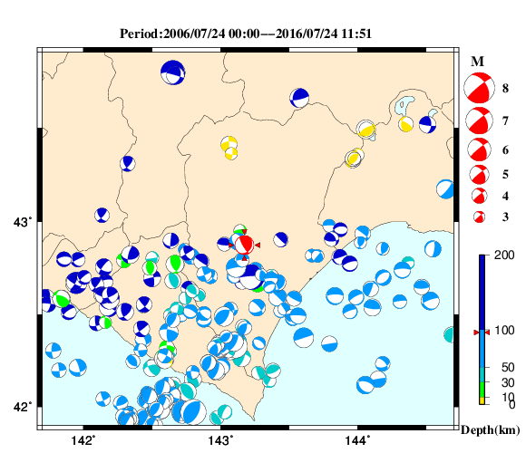 過去に起きた地震の初動発震機構解