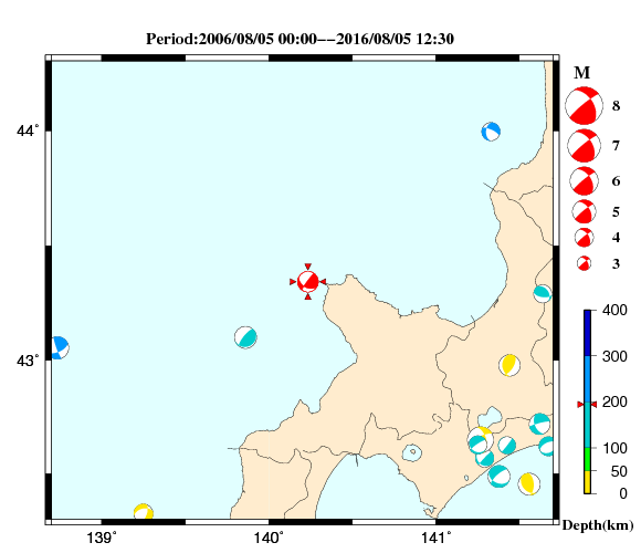過去に起きた地震の初動発震機構解