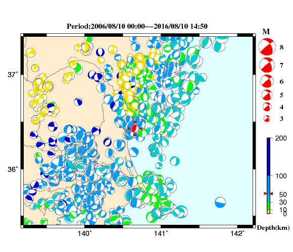過去に起きた地震の初動発震機構解