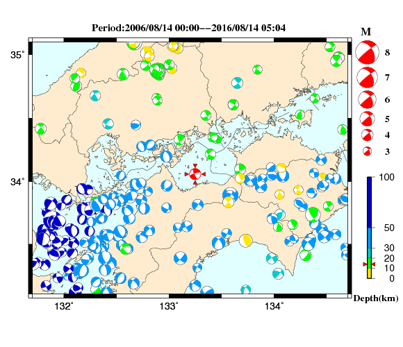 過去に起きた地震の初動発震機構解
