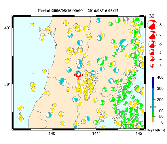 過去に起きた地震の初動発震機構解