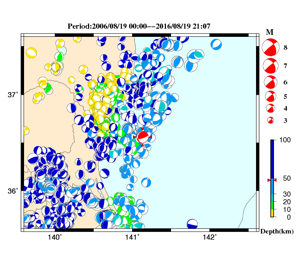 過去に起きた地震の初動発震機構解