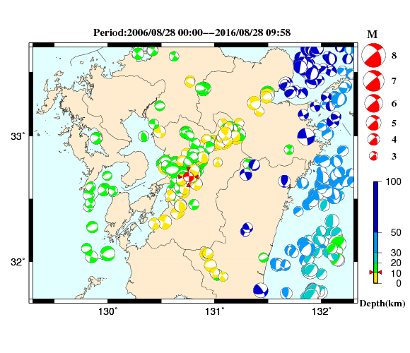 過去に起きた地震の初動発震機構解