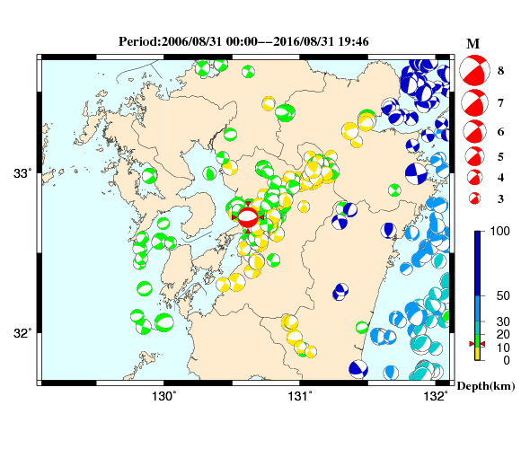 過去に起きた地震の初動発震機構解