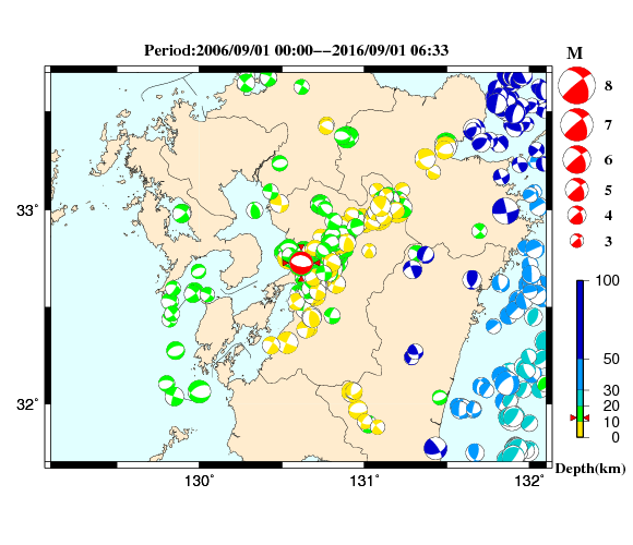 過去に起きた地震の初動発震機構解
