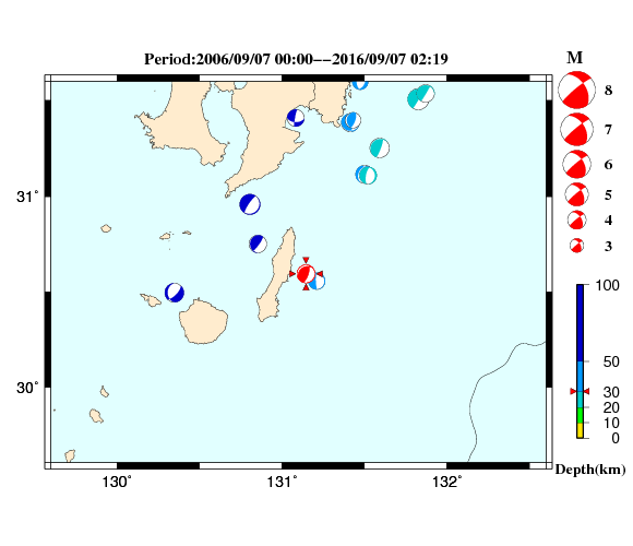 過去に起きた地震の初動発震機構解