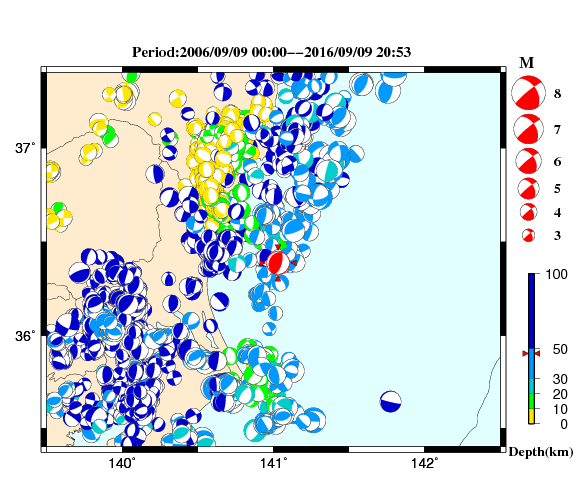 過去に起きた地震の初動発震機構解