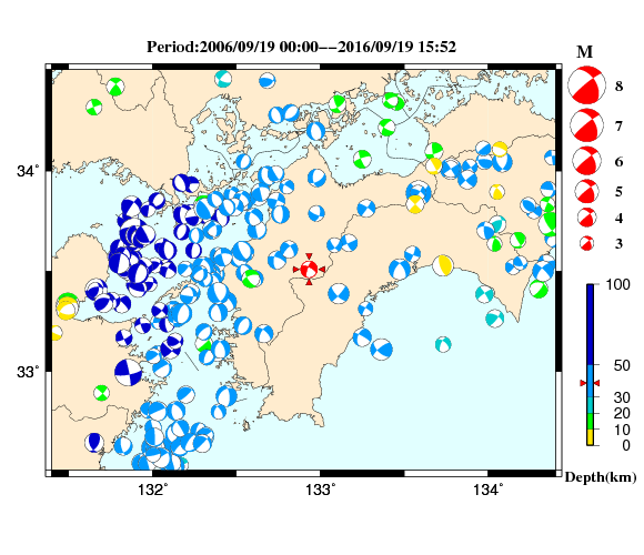 過去に起きた地震の初動発震機構解