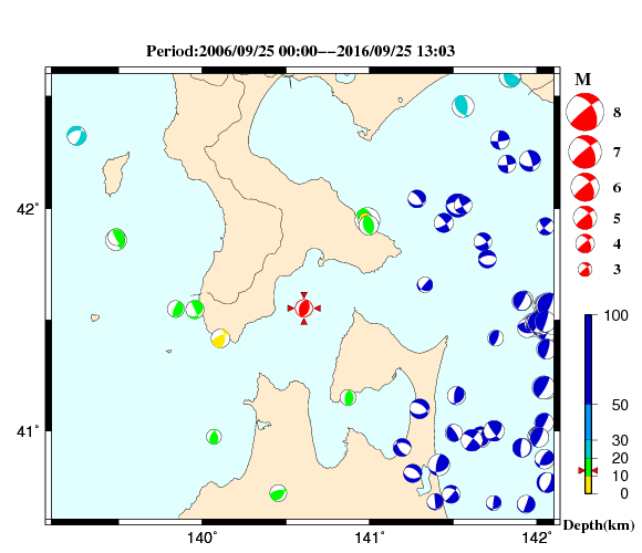 過去に起きた地震の初動発震機構解