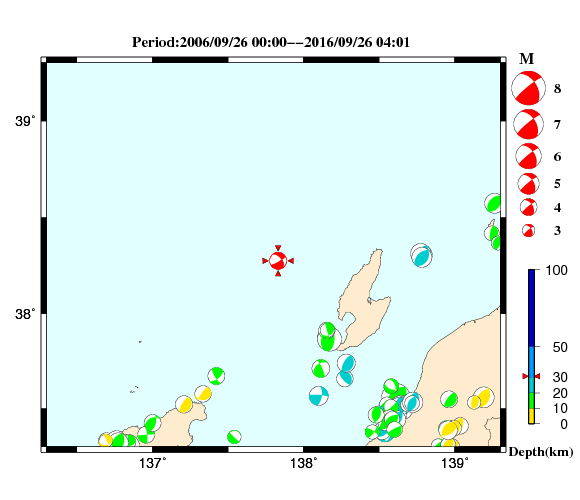 過去に起きた地震の初動発震機構解