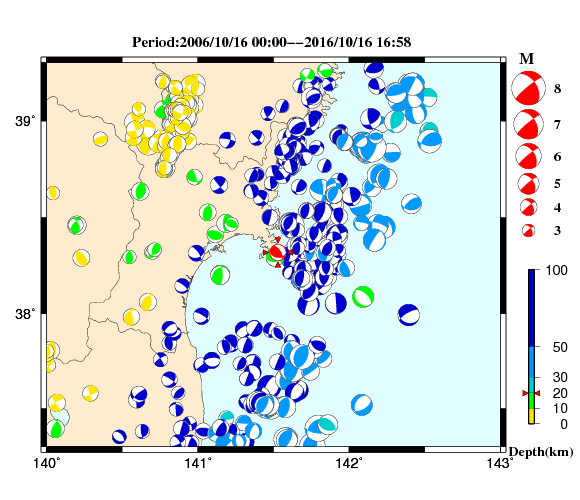 過去に起きた地震の初動発震機構解