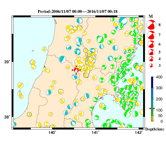 過去に起きた地震の初動発震機構解