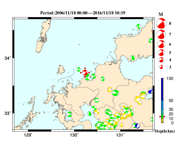 過去に起きた地震の初動発震機構解