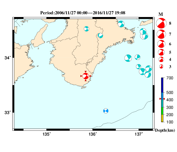 過去に起きた地震の初動発震機構解