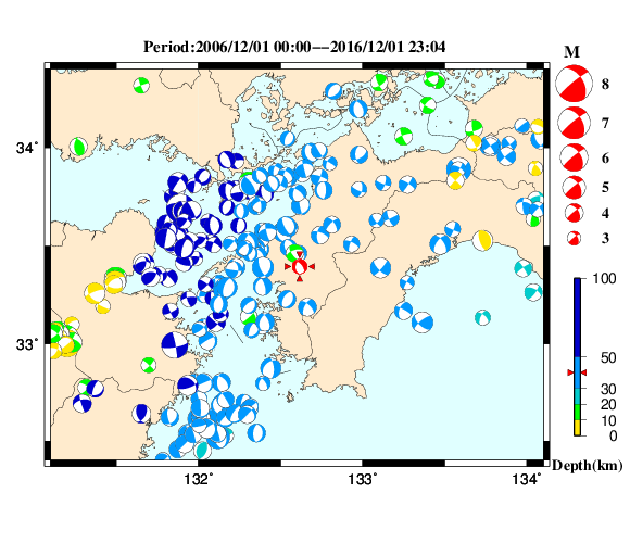 過去に起きた地震の初動発震機構解