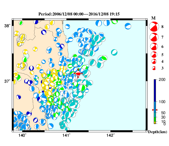過去に起きた地震の初動発震機構解