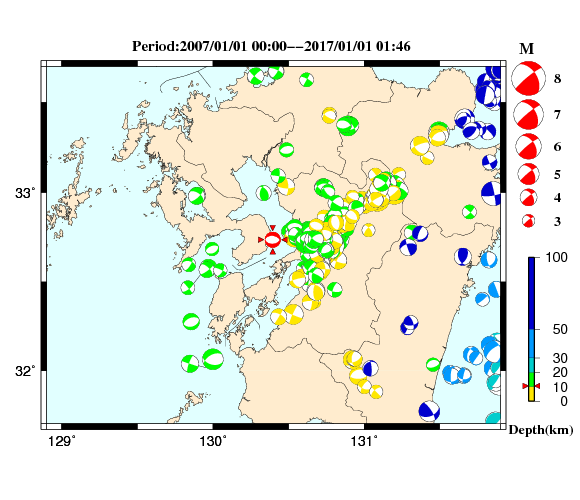 過去に起きた地震の初動発震機構解