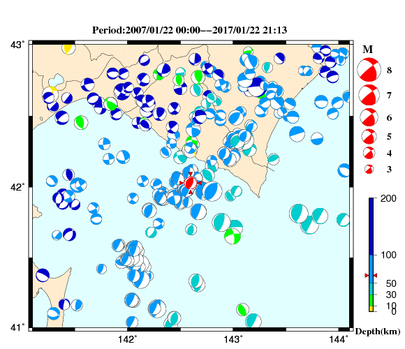 過去に起きた地震の初動発震機構解